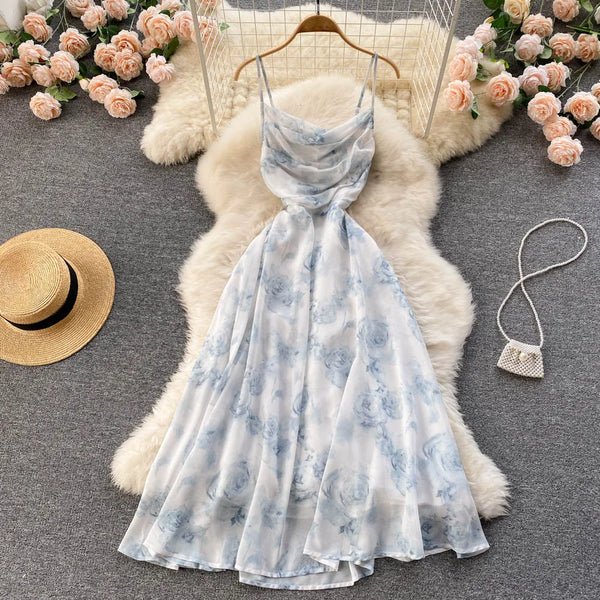 Women's Floral Spaghetti Strap Backless Dress