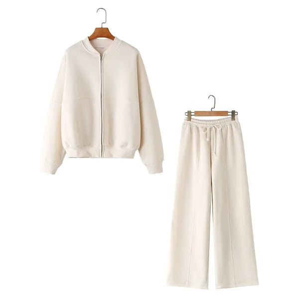 Women's Zipper Bomber Jacket Sweatshirt - Stylish and Comfortable Outerwear Set