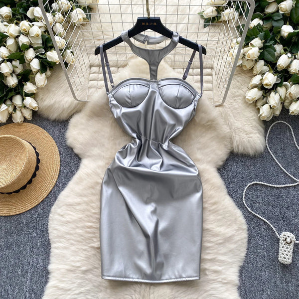 Fashion Leather Midi Summer Dress