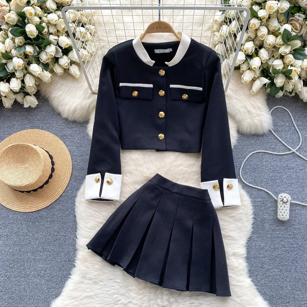 Elegant Small Fragrance Two-Piece Set – O-Neck Long Sleeve Single-Breasted Jacket & Matching Bottom